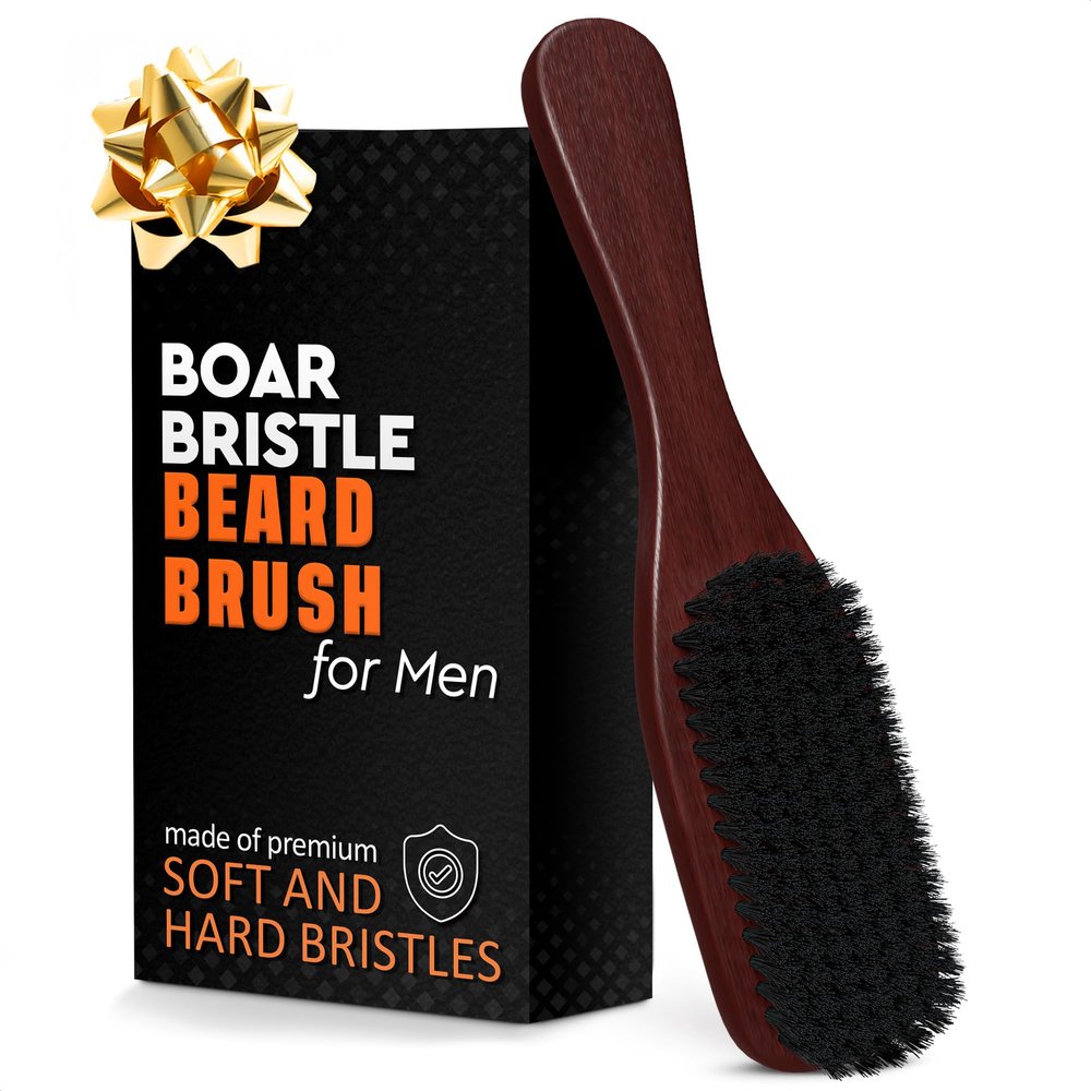 Mens Beard Brush with Handle  Soft Boar Bristle Beard Brush for Men, 9" Wooden Design for Beards, Mustaches & Slick Back Hair  Comfortable Grip, Styling Control, for Daily Grooming & Barbershop Use