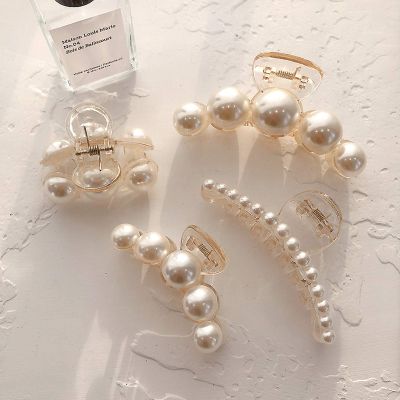Hair Clips for Women,Large Pearl Hair Claw Clip Set Strong Hold No Slip, Banana Jaw Clip Barrettes,Hair Accessories Birthday Wedding Valentine's Day Gift for Girl Wife Styling Thick Thin (4 PCS)