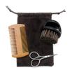 AKOAK 4 Pcs/Set Men's Beard Kit, Beard Grooming Kit, Beard Brush Comb Scissors Men's Natural Bristle Brush, Double Sided Wide Tooth Comb Travel Bag Valentine's Day Gift view 1