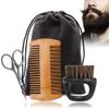 AKOAK 4 Pcs/Set Men's Beard Kit, Beard Grooming Kit, Beard Brush Comb Scissors Men's Natural Bristle Brush, Double Sided Wide Tooth Comb Travel Bag Valentine's Day Gift view 2