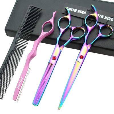 7.0 Inches Professional hair cutting thinning scissors set with razor (Rainbow)