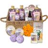 Aqua Elegante Bath Spa Gift Set - 15 Piece Premium Basket with Wash, Bubble Bath, Lotion, Salts, Body Scrub, Towel, Shower Puff, Bathbombs, Reusable Basket, Gifts for Women - Honey & Lavender view 1