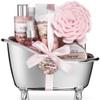 Aqua Elegante Spa Gift Basket - Luxury Bath Set with Body Wash, Bubble Bath, Lotion, Salts, Scrub, Spray, Shower Puff, Towel, Gifts for Women, Mom, Wife, Her - Rose Oil & Peony view 1