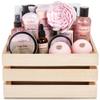 Aqua Elegante Full Spa Gift Set - 15 Piece Premium Bath Basket with Wash, Bubbles, Lotion, Salts, Body Scrub, Towel, Shower Puff, Bathbombs, Reusable Basket, Gifts for Women - Rose Oil & Orchid view 1