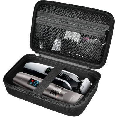 Protective Case Holds 2pcs Hair Clippers, Barber Storage Compatible with Ufree/ for Novah/ for Jack & Rose/ for FADEKING Beard Trimmer Kit, All-in-One Organizer for Shaver Set-Black Case+Black Zipper