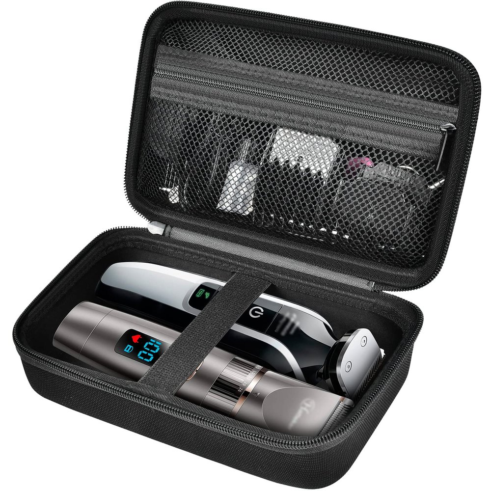 Protective Case Holds 2pcs Hair Clippers, Barber Storage Compatible with Ufree/ for Novah/ for Jack & Rose/ for FADEKING Beard Trimmer Kit, All-in-One Organizer for Shaver Set-Black Case+Black Zipper