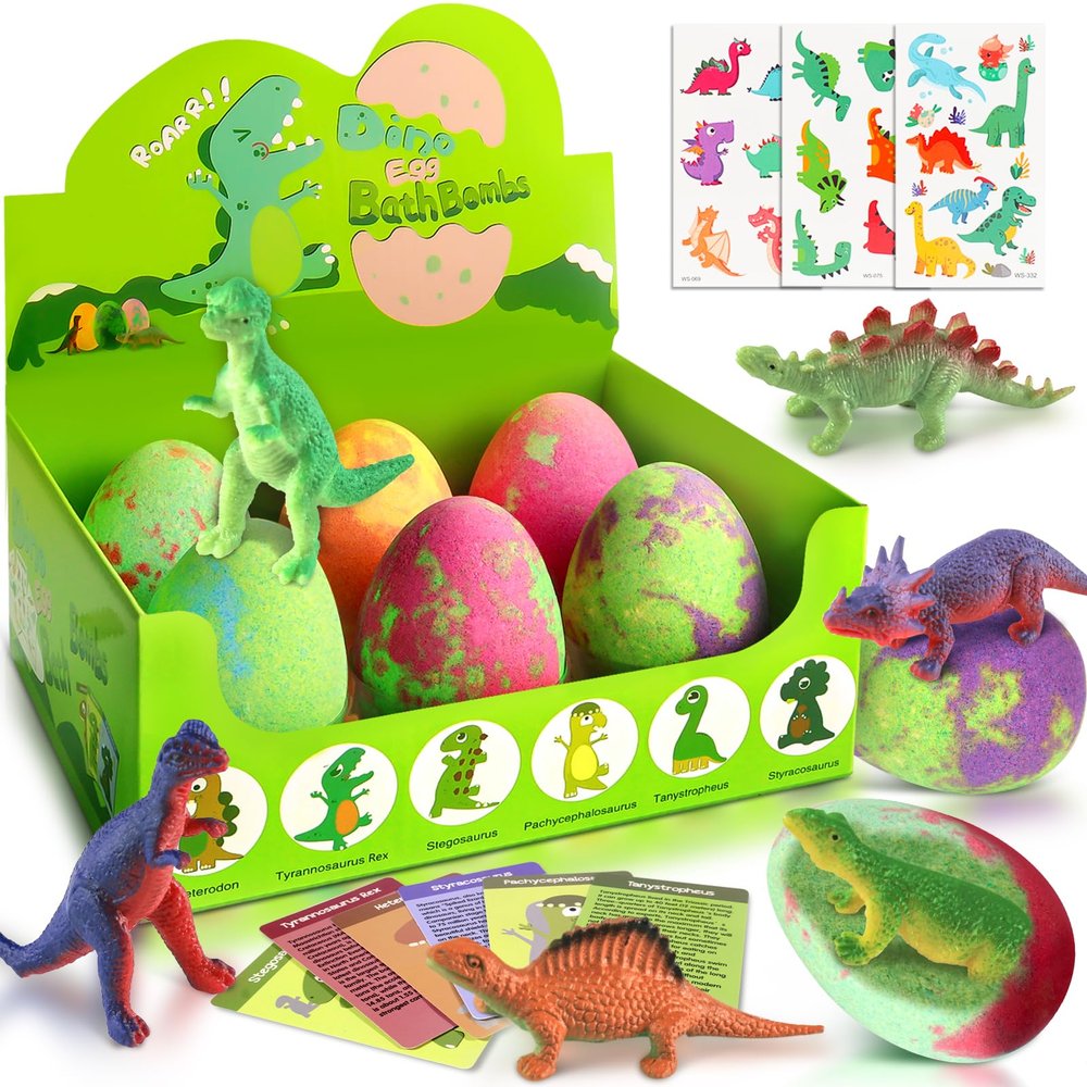 Bath Bombs for Kids with Surprise Toys Inside - XXL Dinosaur Toys Bath Bomb Eggs Gift Set, Easter Gifts for Kids, Gentle and Kid Safe Bath Fizzy, Easter Gifts for Boys 3 4 5 6 7 8 9 Year