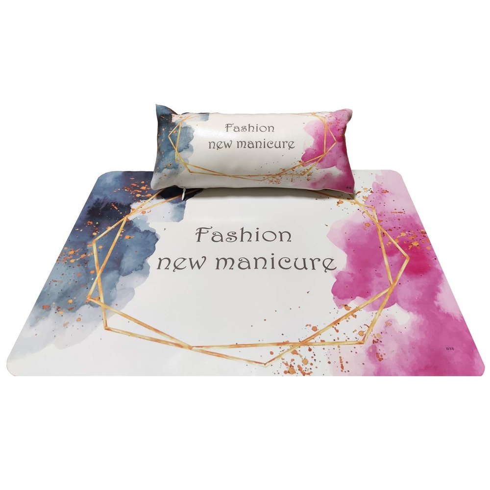 Fashion Nail Art Hand Pillow with Mat, PU Leather Nail Art Cushion Pillow Detachable Washable Arm Rest Holder Mat for Manicure Care Accessories (White)