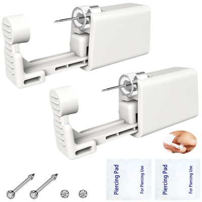 2 Pack Self Nose Piercing Gun Self Nose Piercing Gun Kit Safety Nose Piercing Gun Kit Tool with Nose stud (Silver)