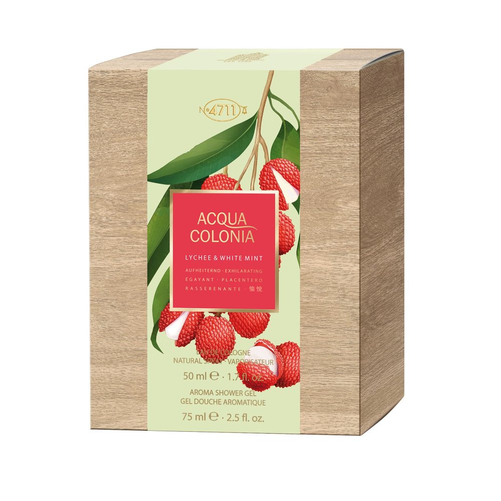 4711 Acqua Colonia Lychee and White Mint by Muelhens for Unisex - 2 Pc Gift Set 1.7oz EDC Spray, 2.5oz Shower Gel
