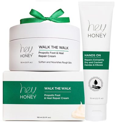 Hey Honey Skincare Hands & Feet Haydration Treatment Gift Set | Spa Grade Home Treatment For Extremely Dry Skin | Instant Relief For Cracked Elbows, Feet and Heels | 7.5 Oz