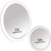 20X & 15X Magnifying Makeup Mirror Set with 3 Suction Cups Each - Compact & Travel Ready & Large Hand Held Mirror with Comfy Handle for Women and Men - Personal Barber Haircut Mirror view 2