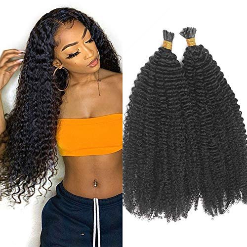 4B 4C Long Curly I Tip Hair Extensions Human Hair Brazilian Afro Kinky Curly Easy Stick Tip Hair 100g Natural Color 1#2#4# DHL Free Shipping (18inch, 2#)