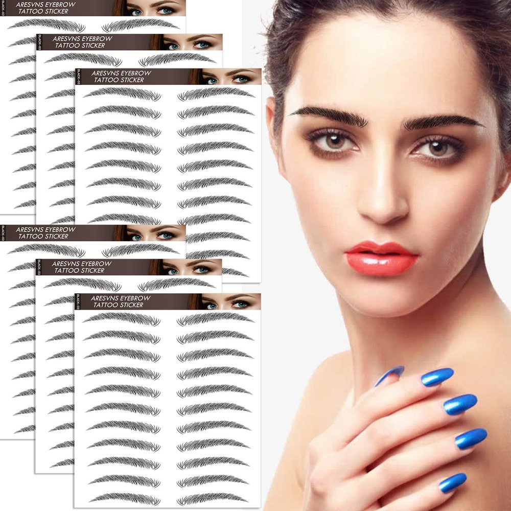 Aresvns 6D Eyebrows Tattoo 66 Pairs,Newly Improved Black Good Looking Eyebrow Tattoo Sticker,Realistic Fake Eyebrows,Suitable Size,Tattoo Eyebrow Waterproof and Long-Lasting 3-5 Days Christmas Gift