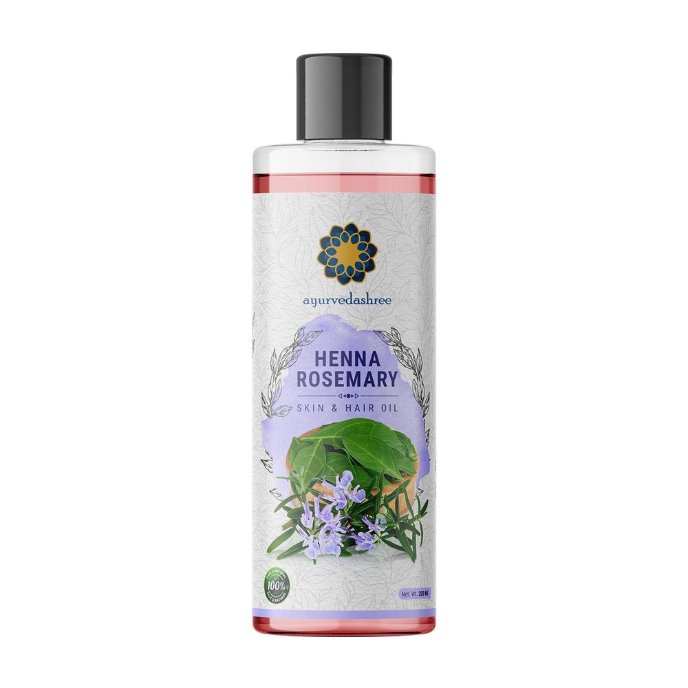 AYURVEDASHREE Henna Rosemary Hair Oil 200 ml, 6.76 fl oz with Neem, Shikakai, Bhringraj, Amla, Brahmi, Sesame, Olive & Sunflower Oils