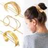 3 Pieces Gold Hair Accessory Set: Feather X-Shaped Bun Clip, Stick and Round Top view 1