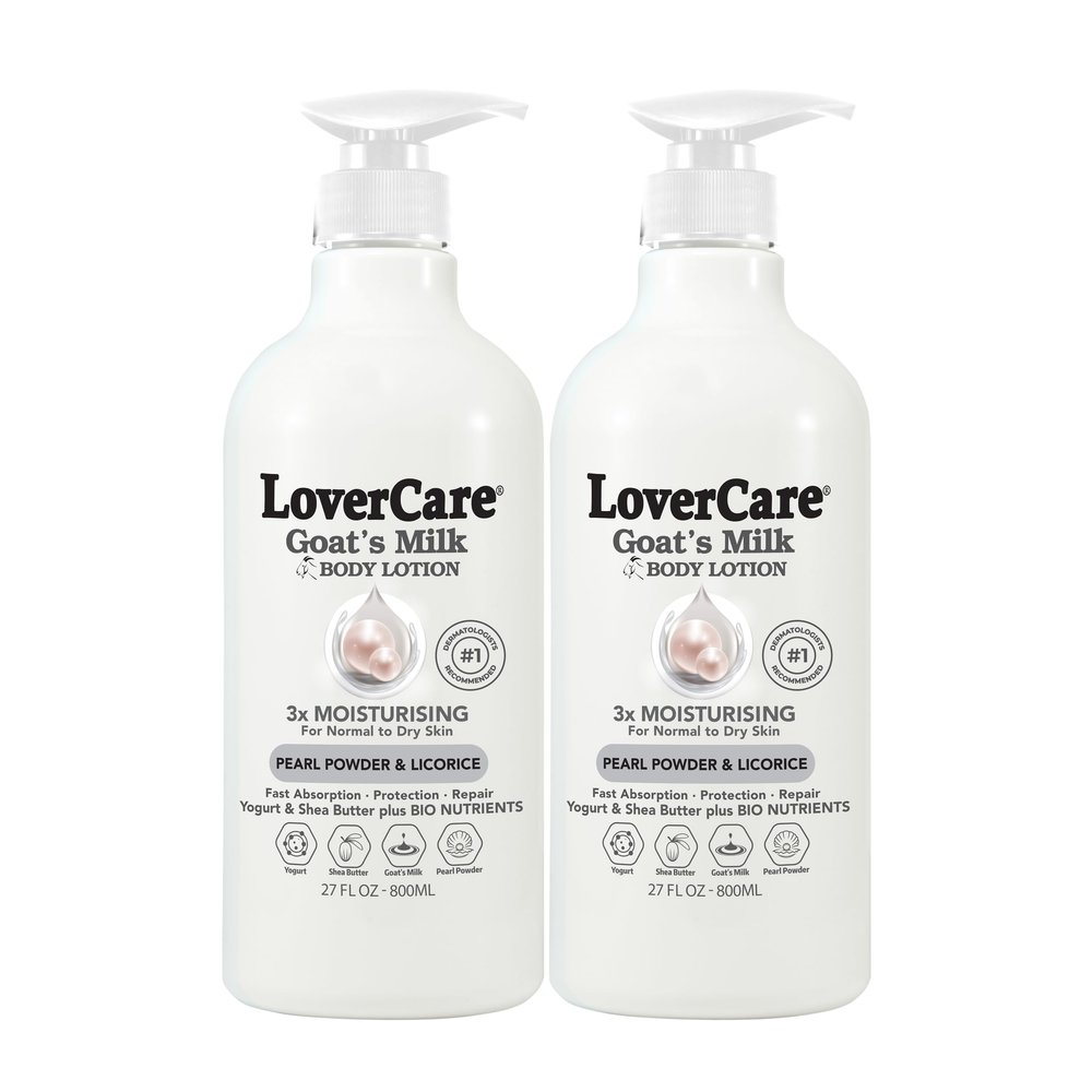 Lovercare Goat Milk Body Lotion for Dry Skin Pearl 27.05oz (800ml) - Pack of 2