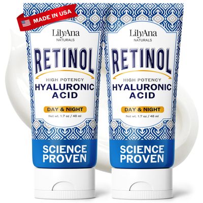 LilyAna Naturals Retinol Cream - Anti-Aging Moisturizer for Face & Neck, Made in USA, Wrinkle Reduction - 1.7oz, 2 Pack