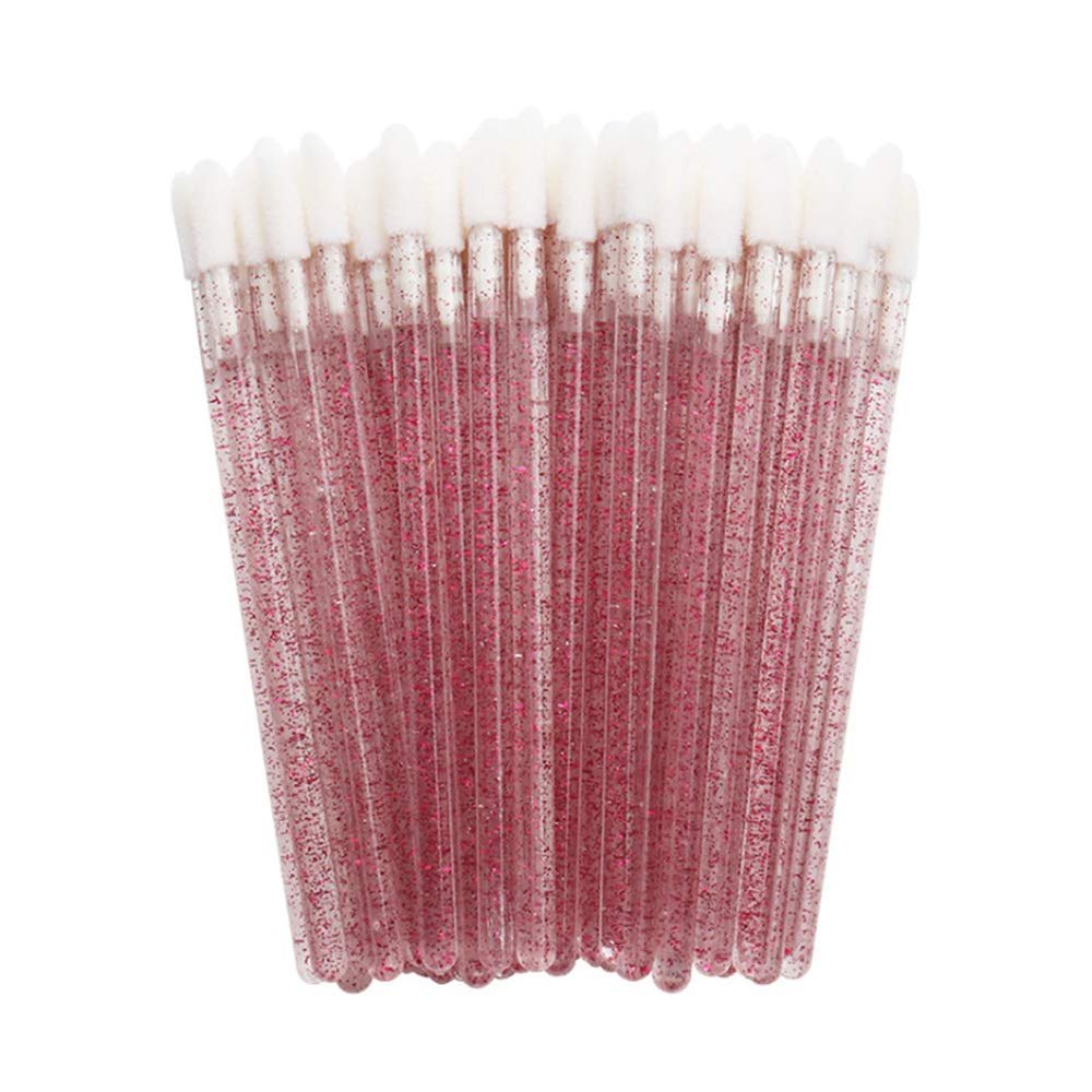 MIPPER 100 Pcs Disposable Crystal Makeup Lip Brushes Lipstick Lipgloss Applicator Wands Eyelash Cleaning Cosmetic Beauty Tool (rose red)
