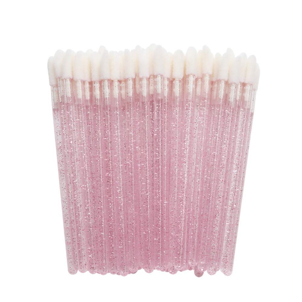 MIPPER 100 Pcs Disposable Crystal Makeup Lip Brushes Lipstick Lipgloss Applicator Wands Eyelash Cleaning Cosmetic Beauty Tool (pink)