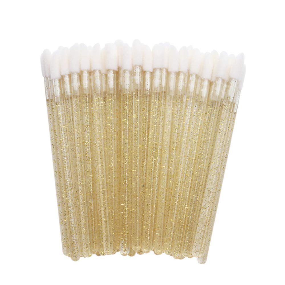 MIPPER 100 Pcs Disposable Crystal Makeup Lip Brushes Lipstick Lipgloss Applicator Wands Eyelash Cleaning Cosmetic Beauty Tool (gold)