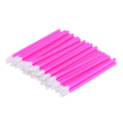 AKOAK 50 Pcs Disposable Lipstick Brush, Lip Gloss Stick, Applicator, Portable Eyeshadow Lip Gloss Brush Cosmetic Tool (rose red)