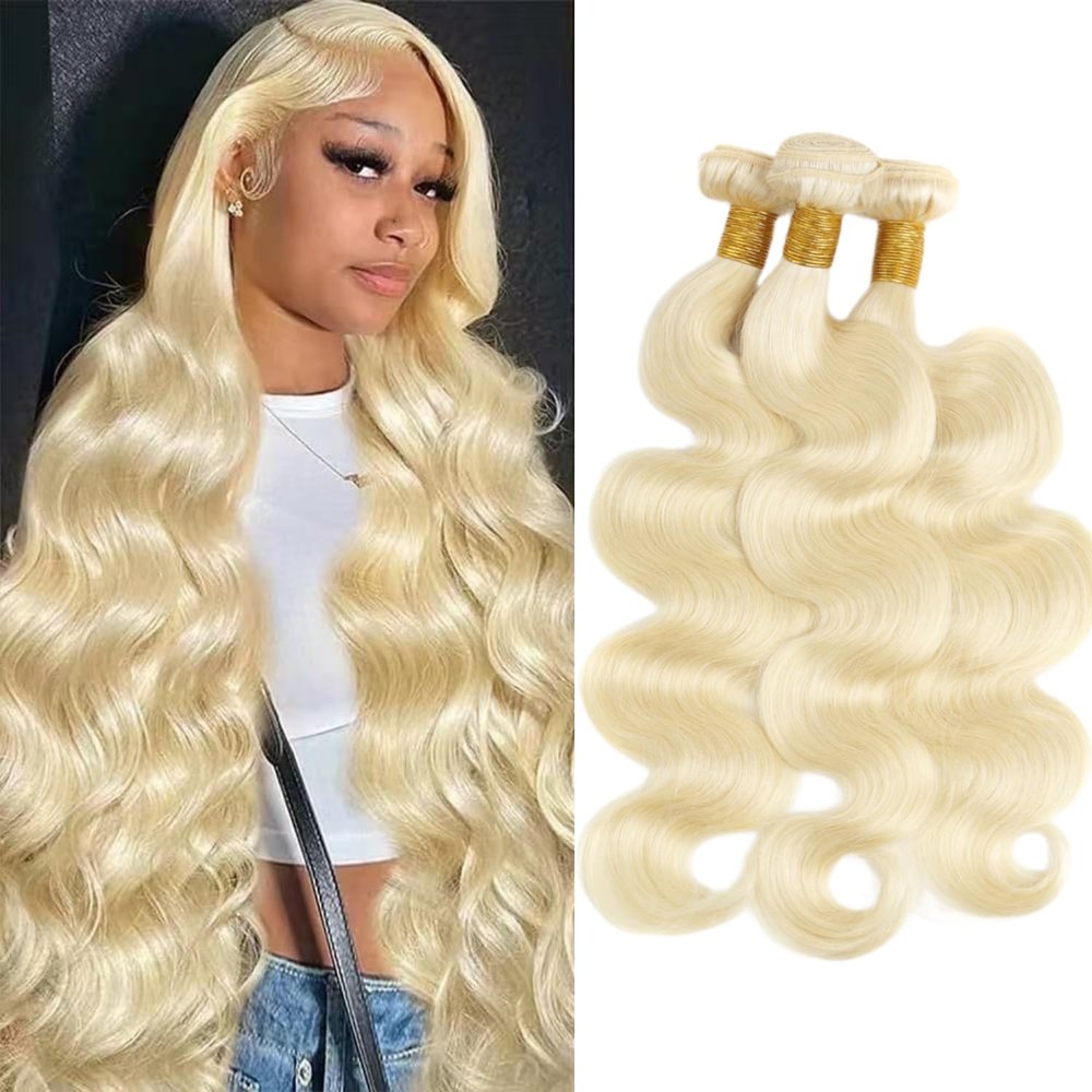 12A HC 613 Body Wave Bundles Human Hair 26 28 30 Inch Blonde Human Hair Bundles 12A Grade Brazilian Hair Extensions 100% Unprocessed Weave 3 Bundles