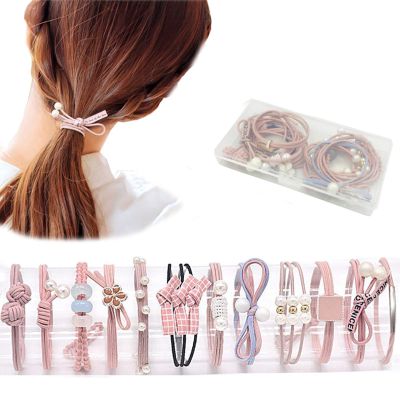 12 Pcs Hair Ties Set For Women Girls Elastic Hair Scrunchies, Ponytail Holders Fashion Cute Bow Hair Scrunchies Hair Bands Hair Accessories Ropes Rubber Band (Pink)