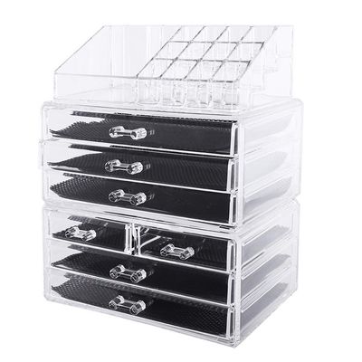 Acrylic Makeup and Jewelry Storage Case Cosmetics Organizer to Create Your Own Specially Designed Makeup Counter(Clear) (case372)