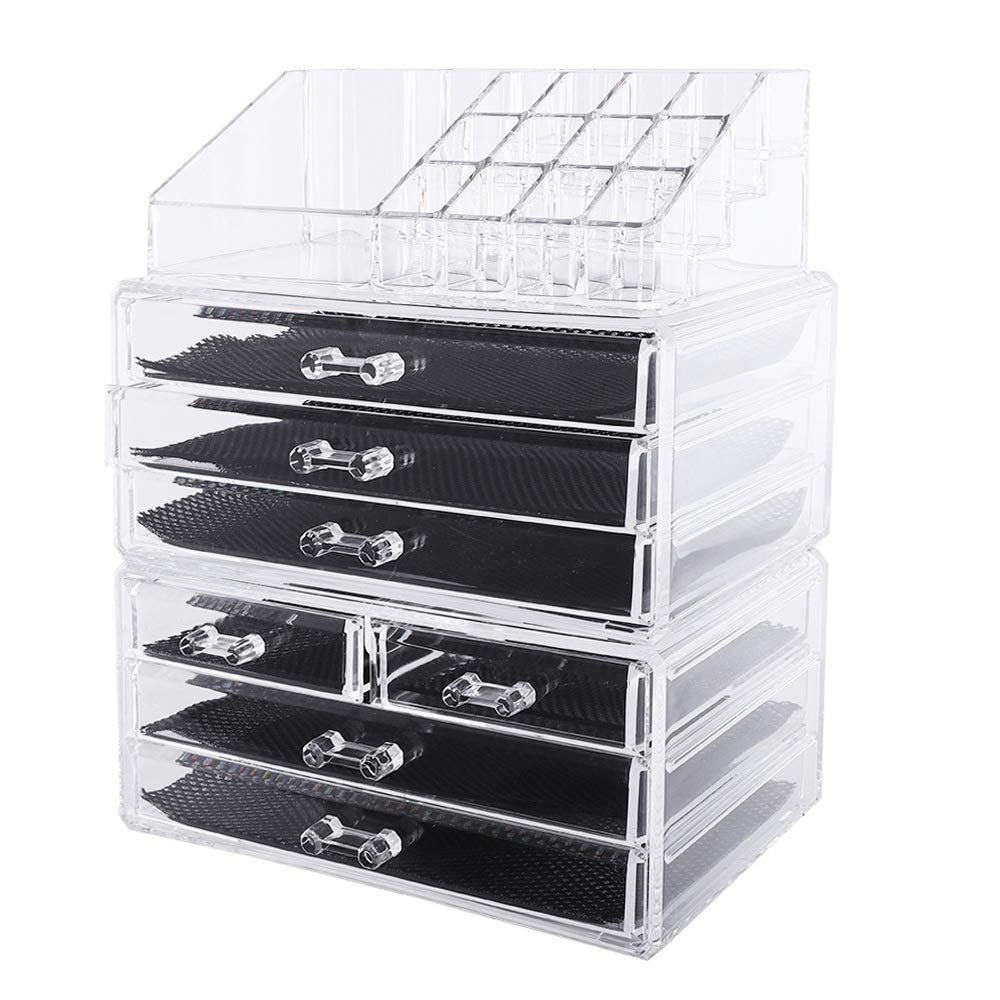 Acrylic Makeup and Jewelry Storage Case Cosmetics Organizer to Create Your Own Specially Designed Makeup Counter(Clear) (case372)