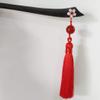 FANTAC CRAFTS Ebony Handmade Carved Black Wood Hair Stick with Pink Shell Carving Sakura Flower Agate Tassel Pendant Bun Updo Hairpin (Sakura-RedTassel) view 2