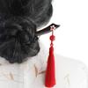 FANTAC CRAFTS Ebony Handmade Carved Black Wood Hair Stick with Pink Shell Carving Sakura Flower Agate Tassel Pendant Bun Updo Hairpin (Sakura-RedTassel) view 3