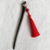 FANTAC CRAFTS Ebony Handmade Carved Black Wood Hair Stick with Pink Shell Carving Sakura Flower Agate Tassel Pendant Bun Updo Hairpin (Sakura-RedTassel) view 4