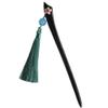 FANTAC CRAFTS Ebony Handmade Carved Black Wood Hair Stick with Pink Shell Carving Sakura Flower Agate Tassel Pendant Bun Updo Hairpin (Sakura-CyanTassel) view 1
