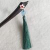 FANTAC CRAFTS Ebony Handmade Carved Black Wood Hair Stick with Pink Shell Carving Sakura Flower Agate Tassel Pendant Bun Updo Hairpin (Sakura-CyanTassel) view 2