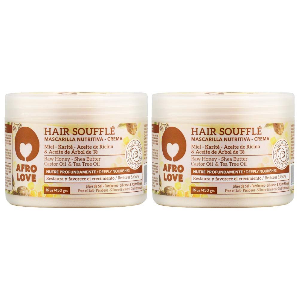 Afro Love Hair Souffl (16oz, Pack of 2), Deeply Nourishing & Restorative Cream for Curly, Kinky & Coily Hair, Rich in Raw Honey, Shea Butter, Castor Oil & Tea Tree Oil  Sulfate-Free & Paraben-Free