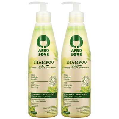 Afro Love Shampoo 16oz (Pack of 2) Sulfate-Free, Deep Cleansing & Hydrating for Natural, Curly & Coily Hair Refreshing with Mint, Eucalyptus & Rosemary Frizz Control & Scalp Nourishment