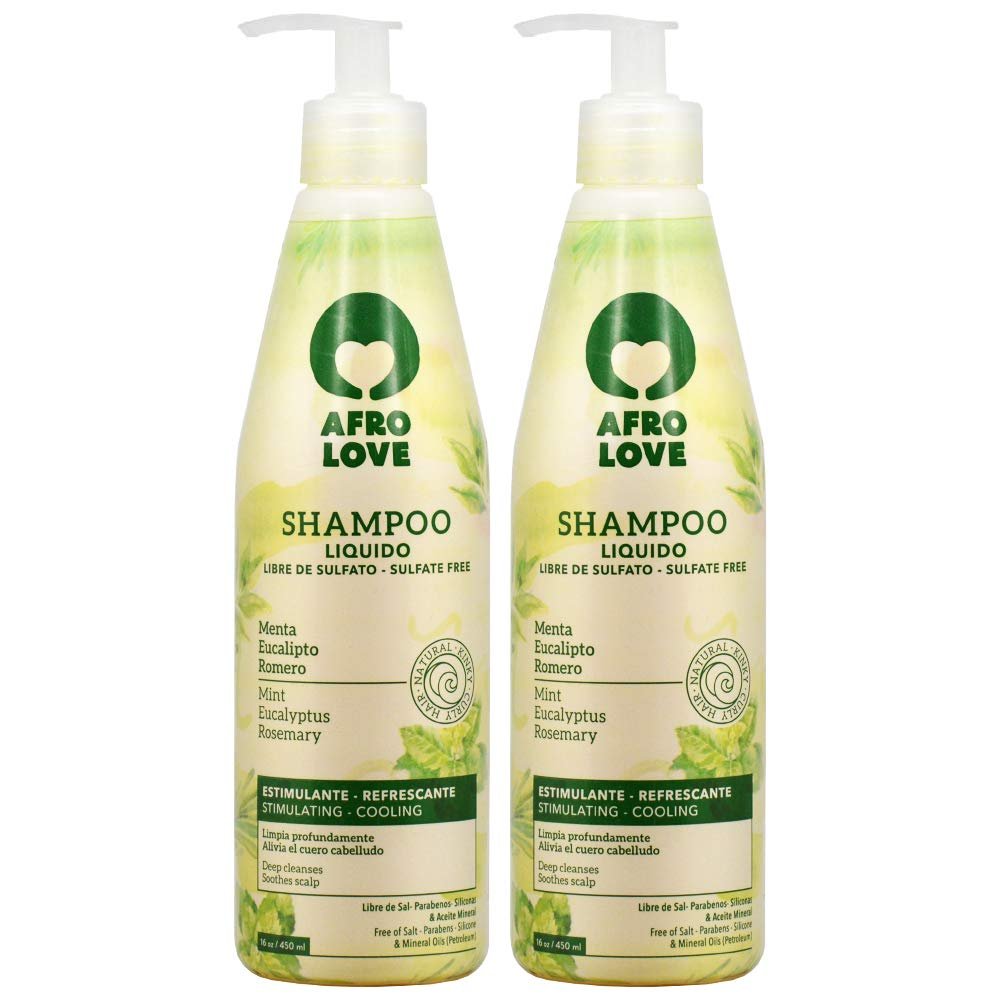 Afro Love Shampoo 16oz (Pack of 2) Sulfate-Free, Deep Cleansing & Hydrating for Natural, Curly & Coily Hair Refreshing with Mint, Eucalyptus & Rosemary Frizz Control & Scalp Nourishment