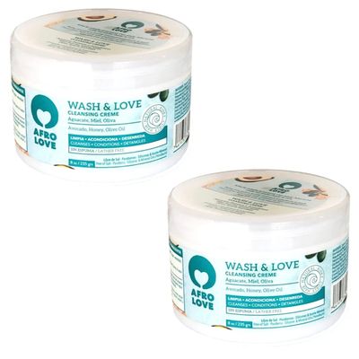 Afro Love Wash & Love Cleansing Creme Co-Wash 8oz (Pack of 2), Lather-Free Conditioner for Curly, Coily & Wavy Hair, Hydrating & Nourishing with Avocado, Honey & Olive Oil, Sulfate Free, Paraben Free