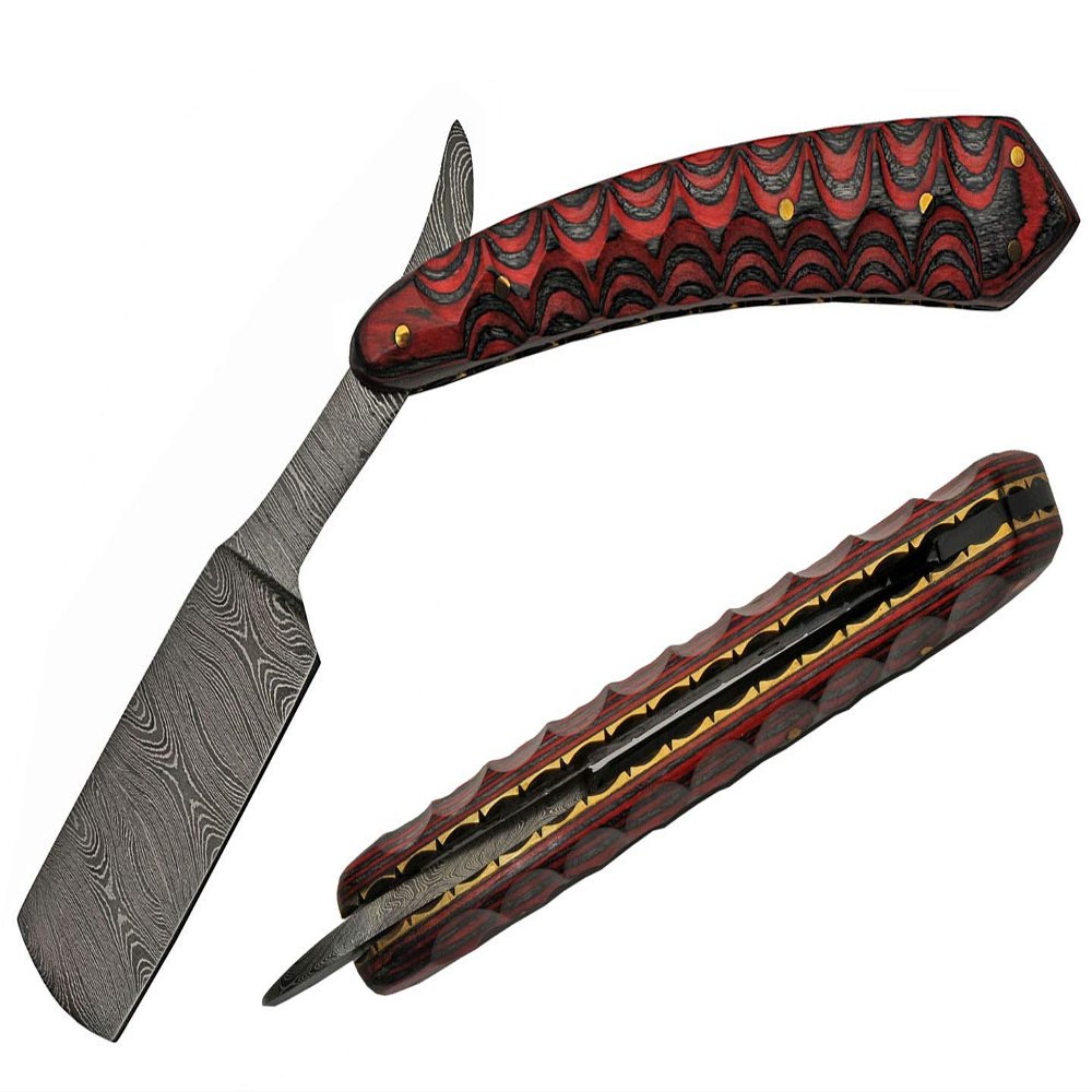 SZCO SUPPLIES 6" Red Grooved Damascus Razor