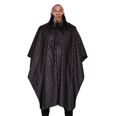 Barber Strong The Barber Cape Haircut Cover for Men, Hair Repelling and Static-Reducing Material, Flexible Elastic Neckband, Water Resistant Fabric, Oversized for Complete Coverage - Gold Pinstripe