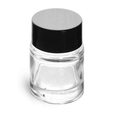 1 oz Clear Glass Cosmetic Jar with Black Smooth Lined Caps