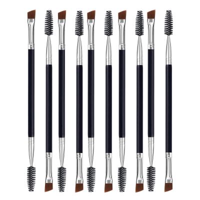 Duo Eyebrow Brush Set - Angled Brush, Spoolie & Eyelash Comb (10 Pcs)