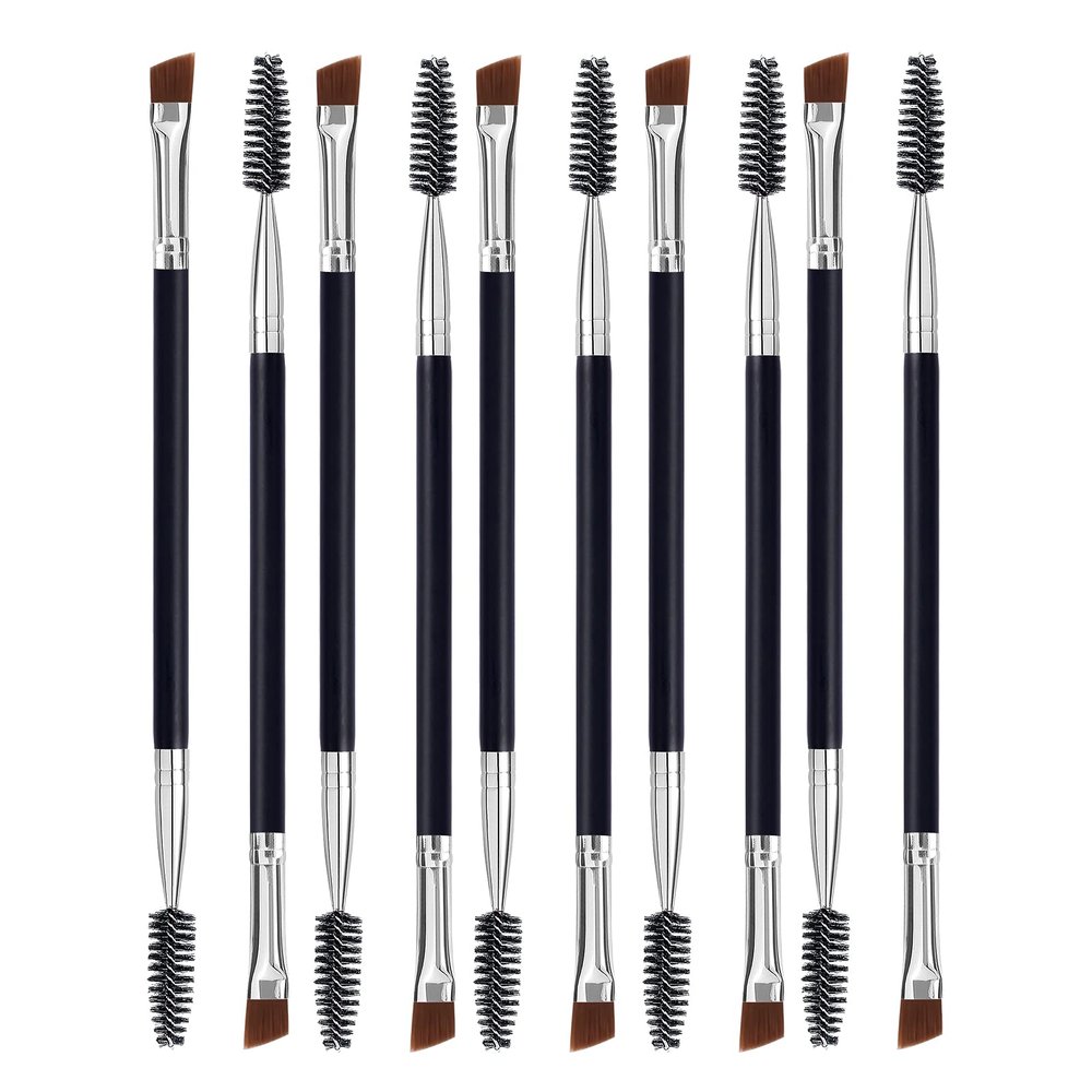 Duo Eyebrow Brush Set - Angled Brush, Spoolie & Eyelash Comb (10 Pcs)