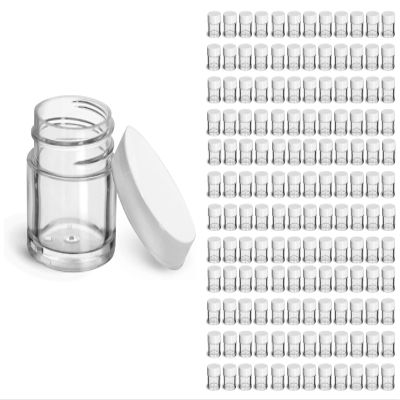 144 Count Empty Plastic Jars with Lids, 1/4 oz Clear Polystyrene Thick Wall Containers with Lined White Caps, Small Plastic Jars for Beauty Products, Cosmetics, Lip Balm, Creams, Skin Care, Crafts