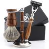 Haryali London Shaving Kit, 3 Pc Manual Wooden Shaving Set for Men's Grooming, 3 Edge Shaving Razor, Best Badger Hair Shaving Brush, Complete with Shaving Stand, Wood Shaving Set view 1