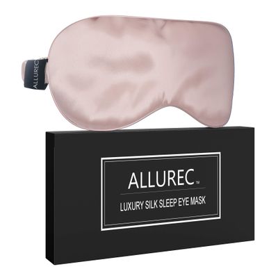 ALLUREC Luxury 100% Pure Mulberry Silk Sleep Eye Mask. Top Grade 6A 22 Momme Long Silk. Soft Comfortable Hypoallergenic Anti-Aging Anti-Wrinkles for Beauty Sleep. (Pink)