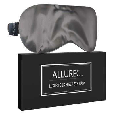 ALLUREC Luxury 100% Pure Mulberry Silk Sleep Eye Mask. Top Grade 6A 22 Momme Long Silk. Soft Comfortable Hypoallergenic Anti-Aging Anti-Wrinkles for Beauty Sleep. (Gray)