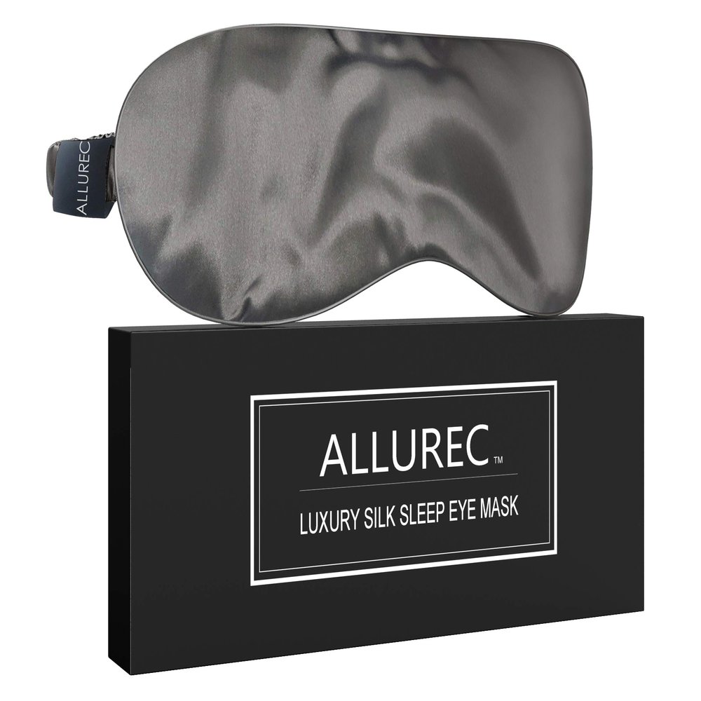 ALLUREC Luxury 100% Pure Mulberry Silk Sleep Eye Mask. Top Grade 6A 22 Momme Long Silk. Soft Comfortable Hypoallergenic Anti-Aging Anti-Wrinkles for Beauty Sleep. (Gray)
