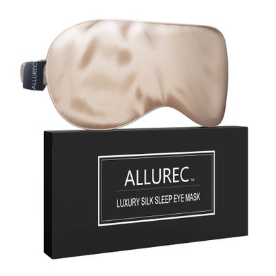 ALLUREC Luxury 100% Pure Mulberry Silk Sleep Eye Mask. Top Grade 6A 22 Momme Long Silk. Soft Comfortable Hypoallergenic Anti-Aging Anti-Wrinkles for Beauty Sleep. (Caramel)